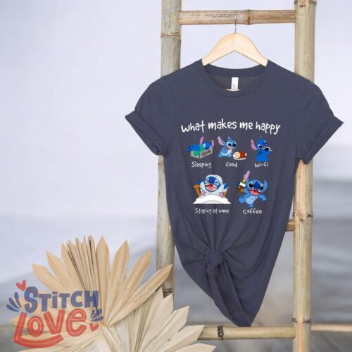 Stitch Cute shirt, What Makes Me Happy Stitch, Coffee, Food, Wifi Stitch Shirt Product Photo 1