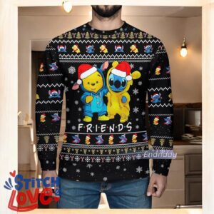 Christmas Pooh And Stitch Ugly Christmas Sweater, Stitch And Pooh Friends Sweater Product Photo 2