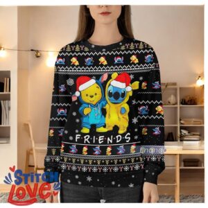 Christmas Pooh And Stitch Ugly Christmas Sweater, Stitch And Pooh Friends Sweater Product Photo 3