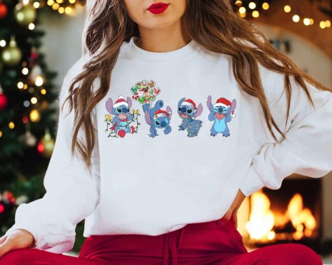 Cute Santa Stitch Christmas, Balloon Stitch Sweatshirt Product Photo 1