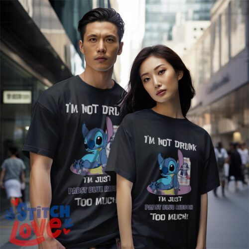 I'm Not Drunk, I'm Just Pabst Blue Ribbon Too Much, Stitch Shirt - Black Couple White T-Shirt