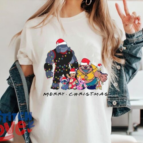 Lilo & Stitch Christmas Squad T-Shirt, Lilo and Stitch Characters Merry Christmas Shirt Product Photo 1