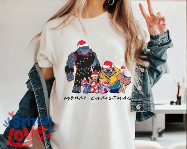 Lilo & Stitch Christmas Squad T-Shirt, Lilo and Stitch Characters Merry Christmas Shirt Product Photo 1