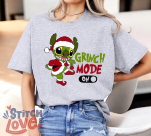 Santa Grinch Stitch Christmas Mode On, Funny Stitch Christmas T-Shirt Product Photo 2