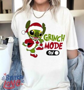 Santa Grinch Stitch Christmas Mode On, Funny Stitch Christmas T-Shirt Product Photo 3