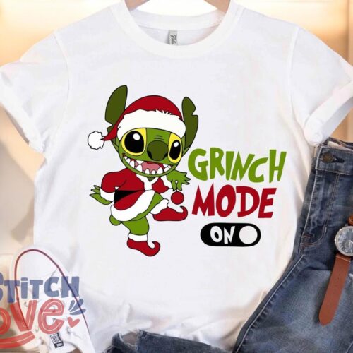 Santa Grinch Stitch Christmas Mode On, Funny Stitch Christmas T-Shirt Product Photo 1