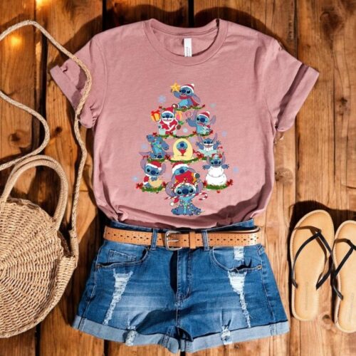 Santa Stitch Christmas Tree Sweatshirt, Lilo and Stitch Christmas Party Matching Shirt Product Photo 1