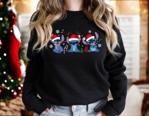 Santa Stitch Sweatshirt, Lilo and Stitch Cute Xmas Sweatshirt Product Photo 2