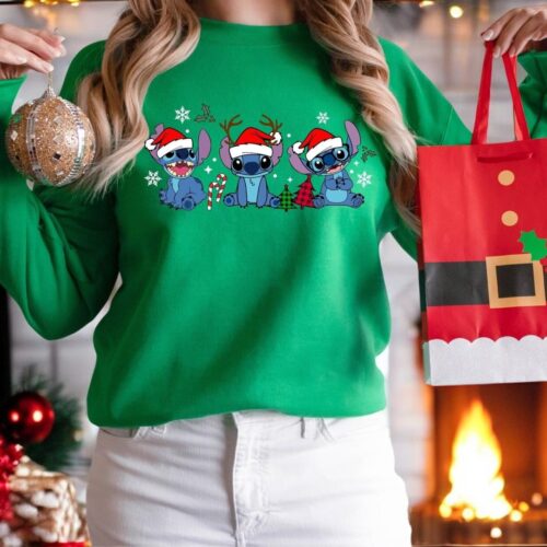 Santa Stitch Sweatshirt, Lilo and Stitch Cute Xmas Sweatshirt Product Photo 1