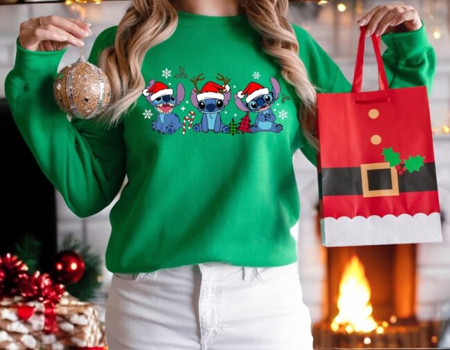 Santa Stitch Sweatshirt, Lilo and Stitch Cute Xmas Sweatshirt Product Photo 1