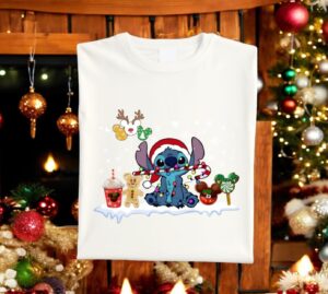 Stitch Christmas Cartoon Shirt, Super Cute Stitch Christmas Pattern Sweatshirt Product Photo 2