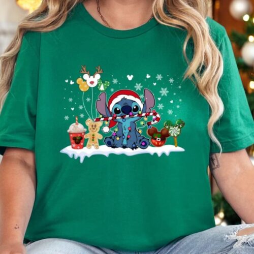 Stitch Christmas Cartoon Shirt, Super Cute Stitch Christmas Pattern Sweatshirt Product Photo 1