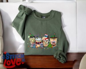 Stitch Coffee Latte Christmas Sweatshirt, Stitch Holiday Cup Iced Cream Latte Warm Cozy Winter Shirt Product Photo 2