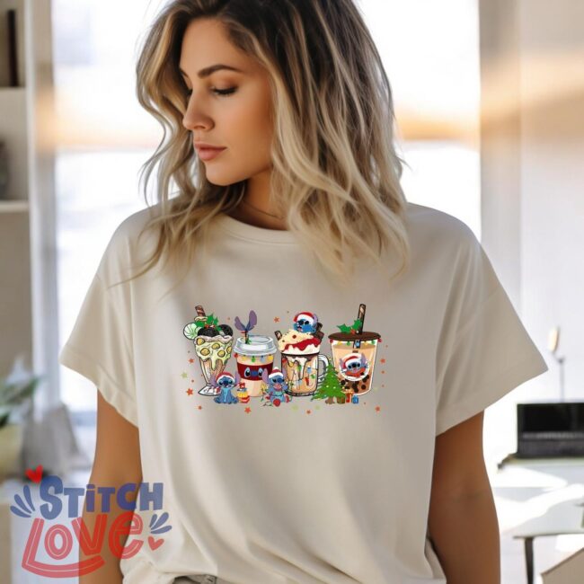 Stitch Coffee Latte Christmas Sweatshirt, Stitch Holiday Cup Iced Cream Latte Warm Cozy Winter Shirt Product Photo 1