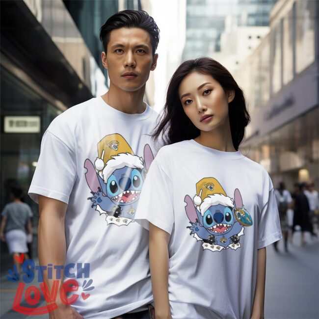 Jacksonville Jaguars Stitch Lovely Christmas Shirt - White Couple White T-Shirt