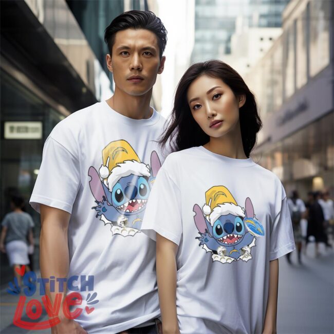 Los Angeles Chargers Stitch Lovely Christmas Shirt - White Couple White T-Shirt