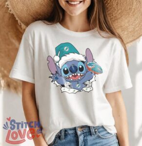 Miami Dolphins Stitch Lovely Christmas Shirt - Women White T-Shirt