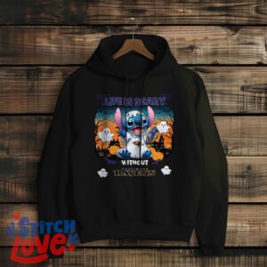 Stitch Halloween Baltimore Ravens Life Is Scary Halloween Shirt For Fans - Black Hoodie