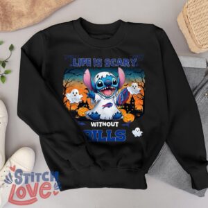 Stitch Halloween Buffalo Bills Life Is Scary Halloween Shirt For Fans - Black Sweatshirt