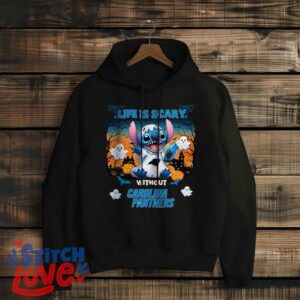 Stitch Halloween Carolina Panthers Life Is Scary Halloween Shirt For Fans - Black Hoodie