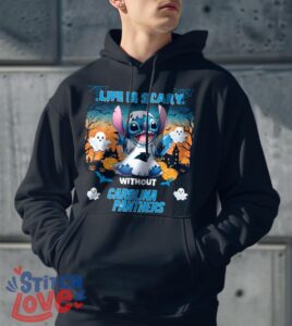 Stitch Halloween Carolina Panthers Life Is Scary Halloween Shirt For Fans - Men Black Hoodie