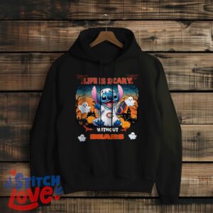 Stitch Halloween Chicago Bears Life Is Scary Halloween Shirt For Fans - Black Hoodie