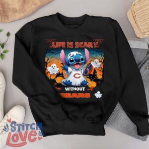 Stitch Halloween Chicago Bears Life Is Scary Halloween Shirt For Fans - Black Sweatshirt