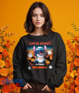 Stitch Halloween Chicago Bears Life Is Scary Halloween Shirt For Fans - Girl Black Swearshirt