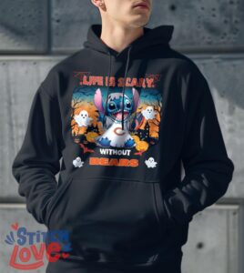 Stitch Halloween Chicago Bears Life Is Scary Halloween Shirt For Fans - Men Black Hoodie