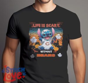 Stitch Halloween Chicago Bears Life Is Scary Halloween Shirt For Fans - Men Black T-Shirt