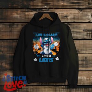 Stitch Halloween Detroit Lions Life Is Scary Halloween Shirt For Fans - Black Hoodie