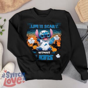 Stitch Halloween Detroit Lions Life Is Scary Halloween Shirt For Fans - Black Sweatshirt