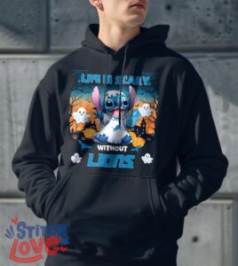 Stitch Halloween Detroit Lions Life Is Scary Halloween Shirt For Fans - Men Black Hoodie