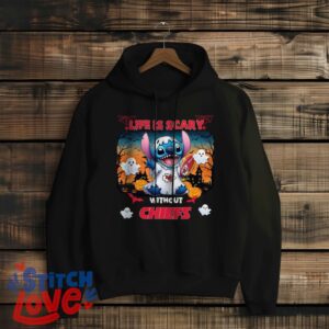 Stitch Halloween Kansas City Chiefs Life Is Scary Halloween Shirt For Fans - Black Hoodie