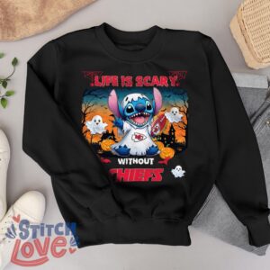 Stitch Halloween Kansas City Chiefs Life Is Scary Halloween Shirt For Fans - Black Sweatshirt