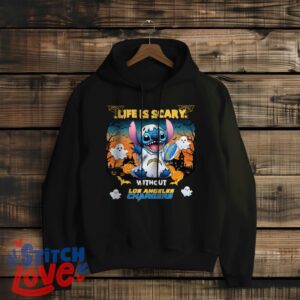 Stitch Halloween Los Angeles Chargers Life Is Scary Halloween Shirt For Fans - Black Hoodie