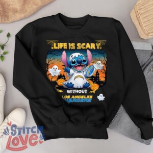 Stitch Halloween Los Angeles Chargers Life Is Scary Halloween Shirt For Fans - Black Sweatshirt