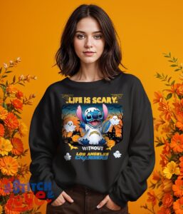 Stitch Halloween Los Angeles Chargers Life Is Scary Halloween Shirt For Fans - Girl Black Swearshirt