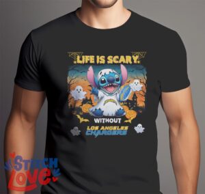 Stitch Halloween Los Angeles Chargers Life Is Scary Halloween Shirt For Fans - Men Black T-Shirt