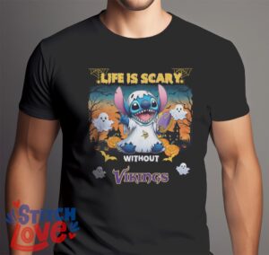 Stitch Halloween Minnesota Vikings Life Is Scary Halloween Shirt For Fans - Men Black T-Shirt