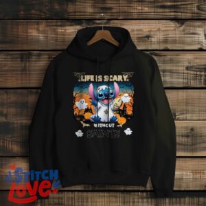 Stitch Halloween New Orleans Saints Life Is Scary Halloween Shirt For Fans - Black Hoodie