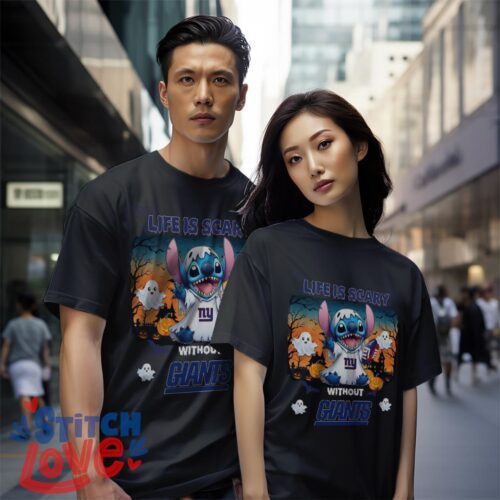 Stitch Halloween New York Giants Life Is Scary Halloween Shirt For Fans - Black Couple White T-Shirt