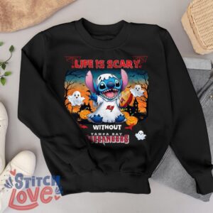 Stitch Halloween Tampa Bay Buccaneers Life Is Scary Halloween Shirt For Fans - Black Sweatshirt