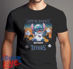 Stitch Halloween Tennessee Titans Life Is Scary Halloween Shirt For Fans - Men Black T-Shirt